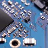 A blue circuit board.